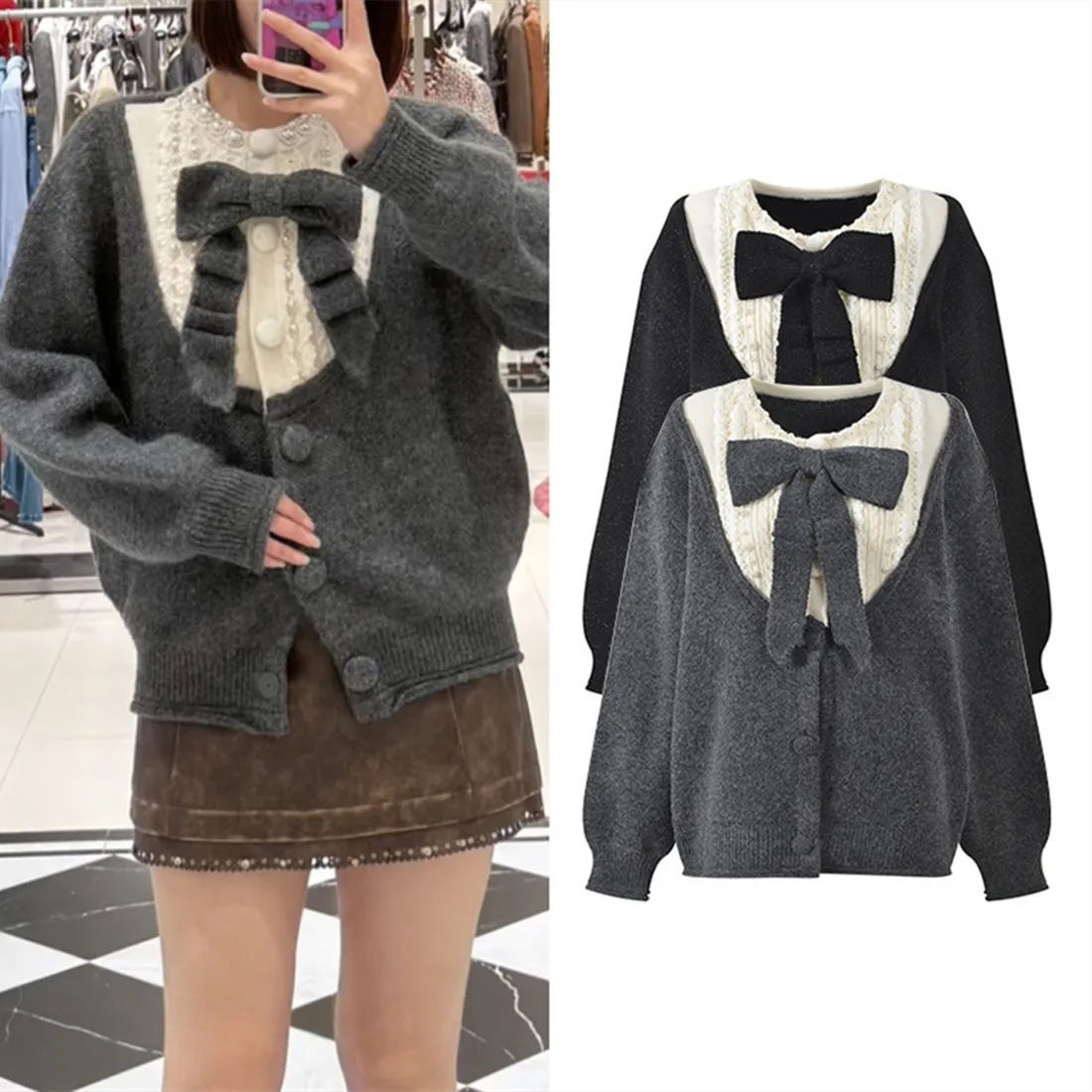 

Высококачественная европейская трикотажная верхняя одежда, женский открытый кардиган со съемным узлом, цветной дизайн, украшенный бисером