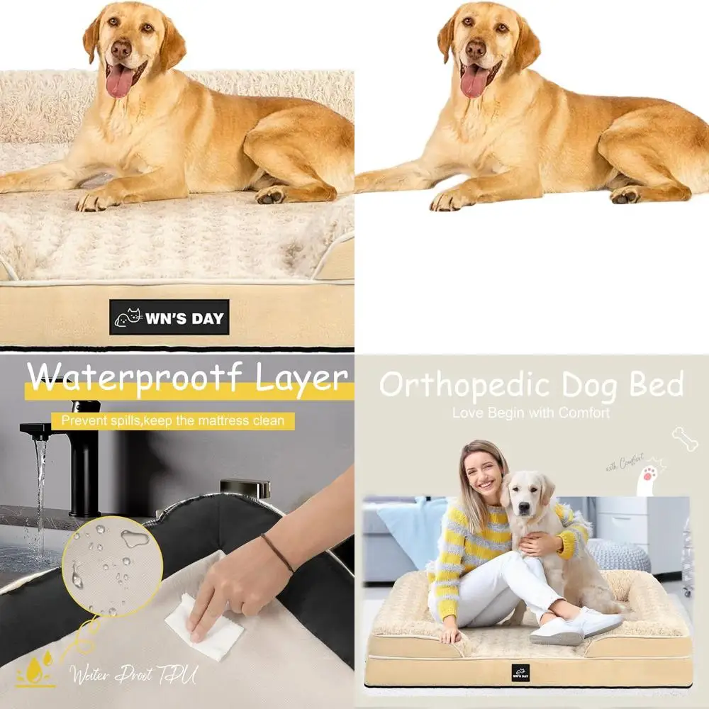 

Large Orthopedic Memory Foam Dog Bed, Washable & Waterproof Cover, Durable Pet Sofa for Medium to Large Dogs (Beige, XL)