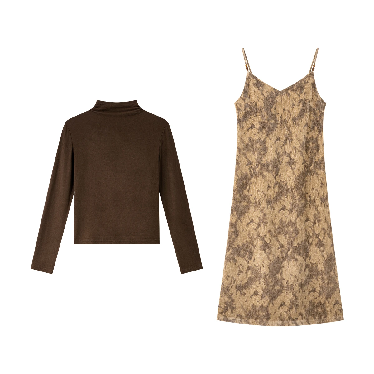 VIMLY Elegant Women's Dress Sets Autumn 2025 Vintage Velvet Long Suspender Dresses Half Mock Neck Knitted Tops 2 Piece Set A2861