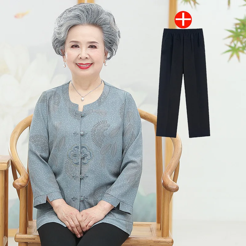 

Fdfklak Middle-Aged Elderly Outfits Spring Grandma Two-Piece Suit Mother Summer 9/10 Sleeve Trousers Set Conjunto Femenino L-5XL