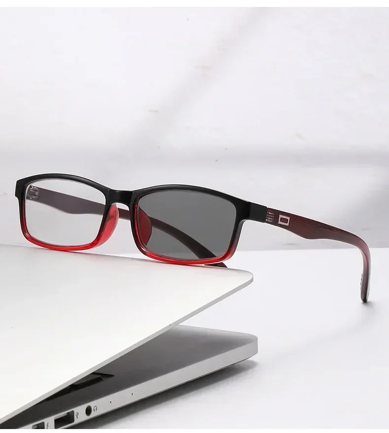 Herren-Presbyopie-Brille mit klassischem Farbverlauf und quadratischem Rahmen, multifokale Lesebrille mit photochrome Linse, 0 bis +4,0 – Detail 11