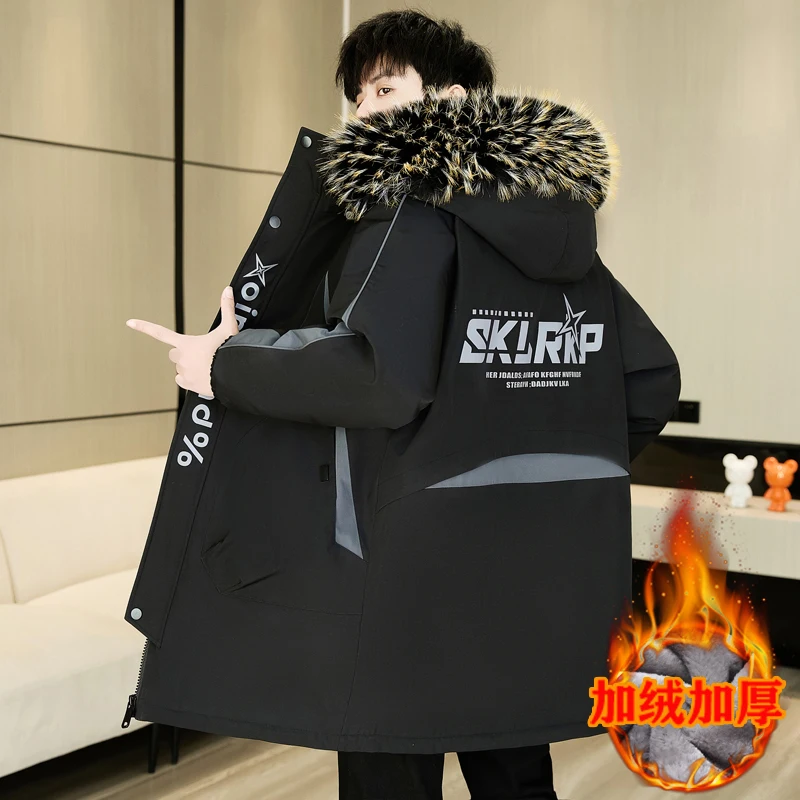 Fashion Detachable Fur Collar Hooded Fleece Thicken Jackets Winter Plush Warm Mid-Length Coats Outwear Windproof Parkas Clothing