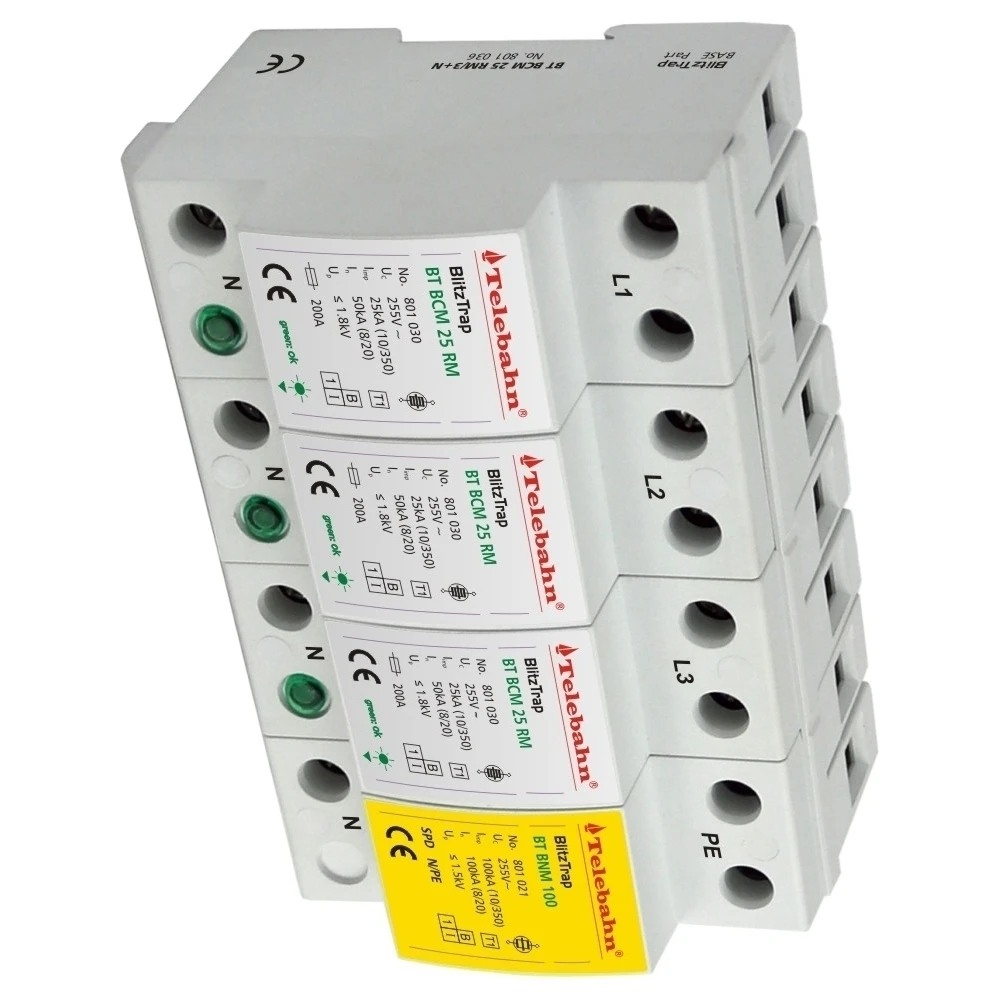 Surge Protection Device 255V 25kA 50kA 100kA 200kA T1 SPD 3P+NPE 3 Phase TT Power SPD Surge Protector