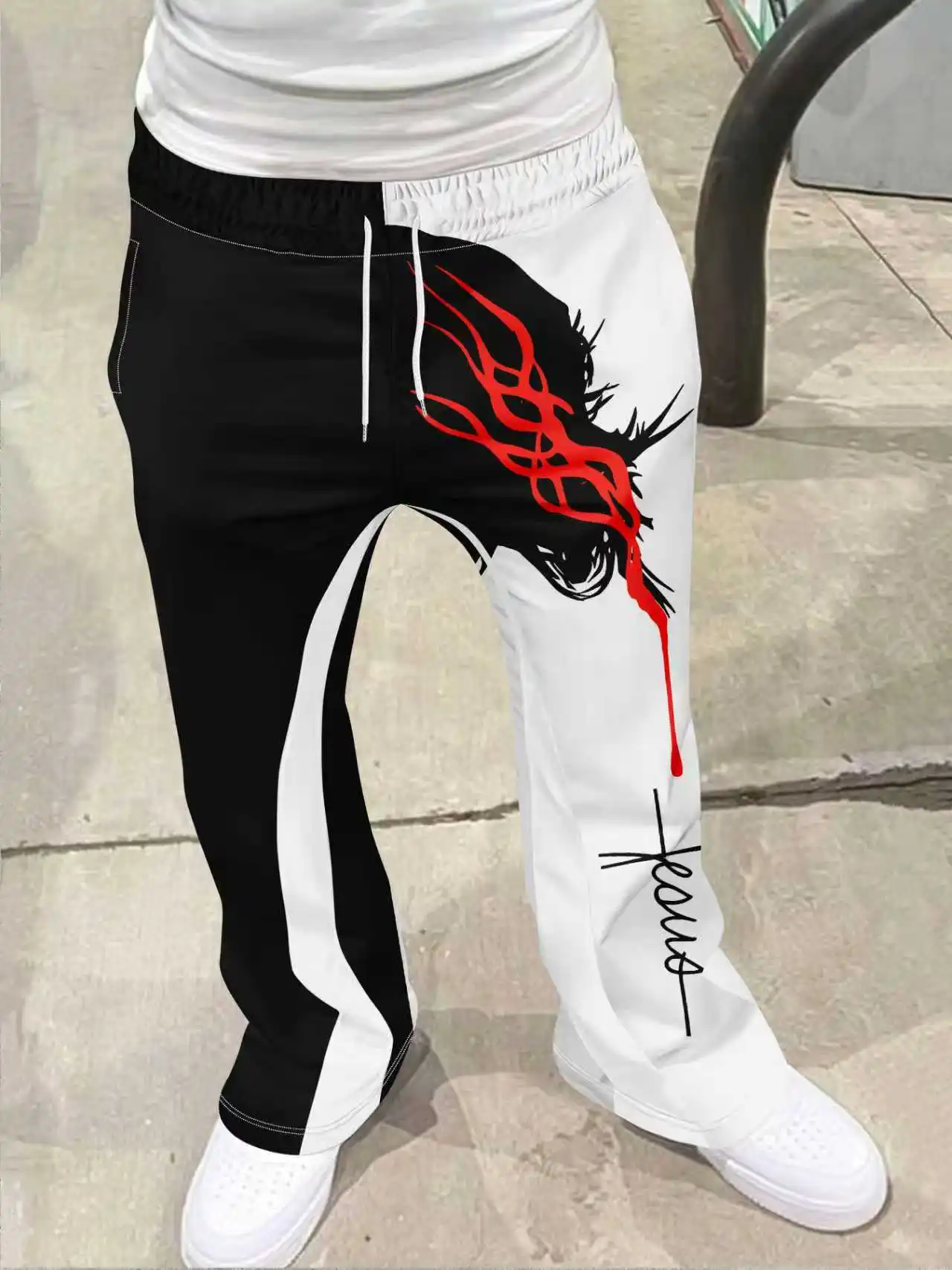 

Мужская уличная одежда, модные брюки на шнурке, уличные пляжные брюки, новый стиль, праздничные модные брюки с принтом, расклешенные брюки в стиле хип-хоп