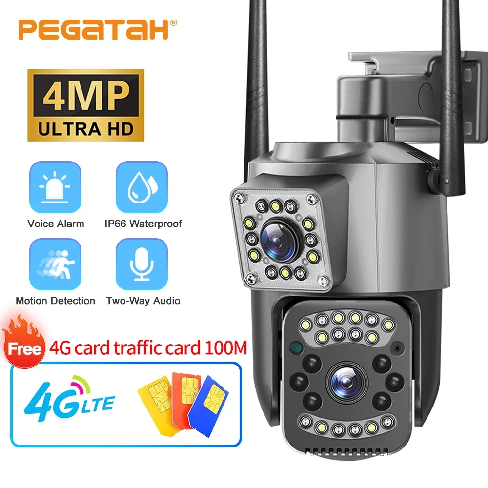 CCTV Camera V380 Pro 4K 4MP 4G Free SIM Card Outdoor IP Security Camera Bidirectional Call Color Night Vision AI WiFi Camera