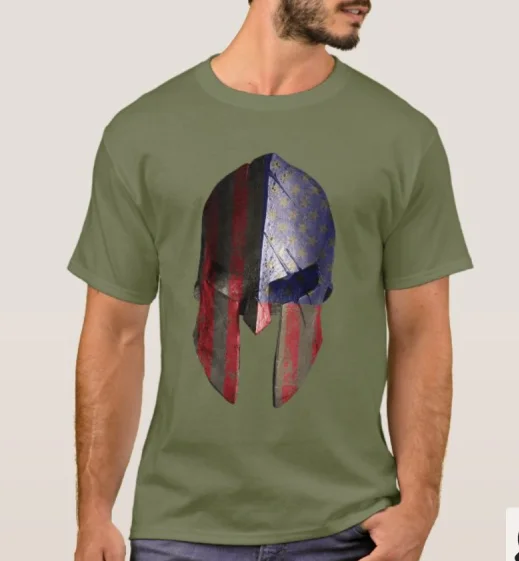 American Flag Spartan Helmet T-Shirt. Summer Cotton Short Sleeve O-Neck Mens T Shirt New S-3XL