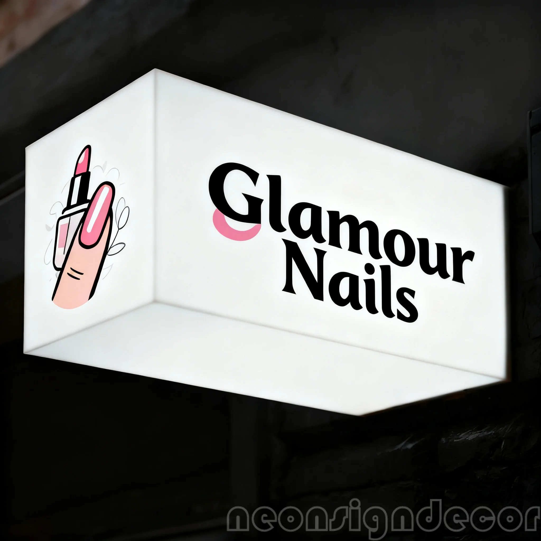 Glamour Nails Custom Acrylic LED Light Box Sign, Full Lit Wall Sign for Business Storefronts Office Event Displays