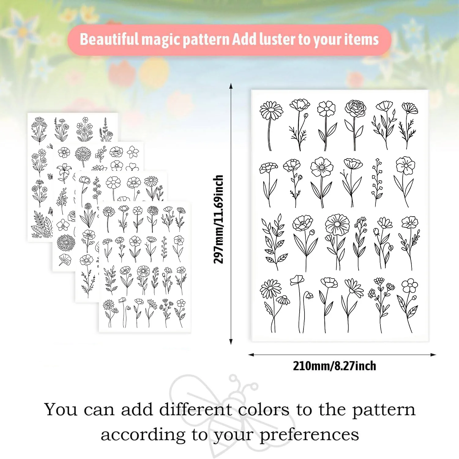Wildflower Daisy Butterfly Stick And Stitch Embroidery Transfer Water Soluble Stabilizer For Adult Embroidery Hobbyists