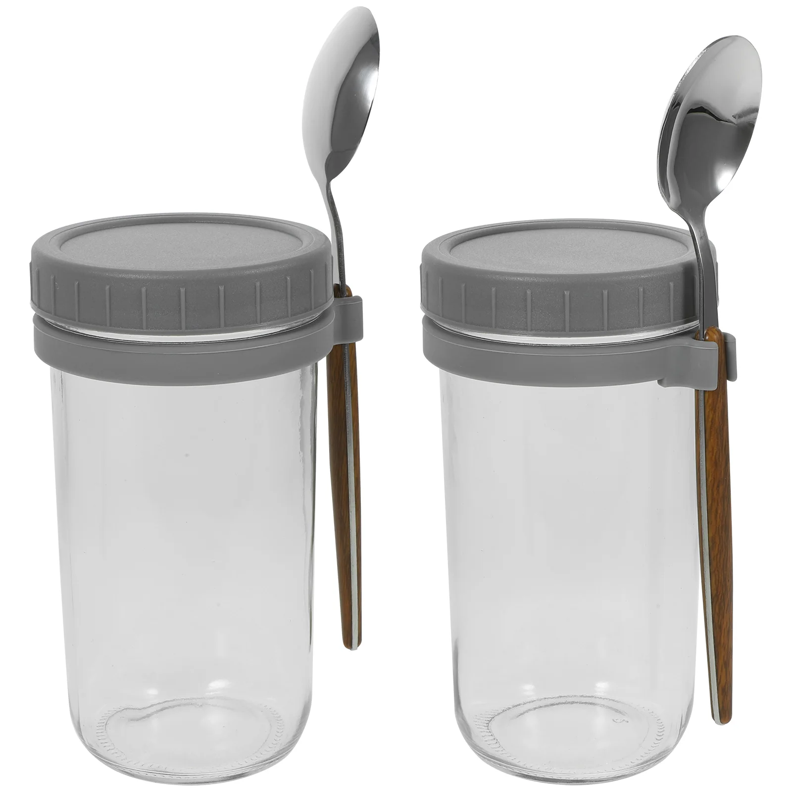 

2Pcs Overnight Oatmeal Cups 600ml Glass Containers Spoon Lid for Breakfast Portable Mason Jars Safe Food Grade Material Storage