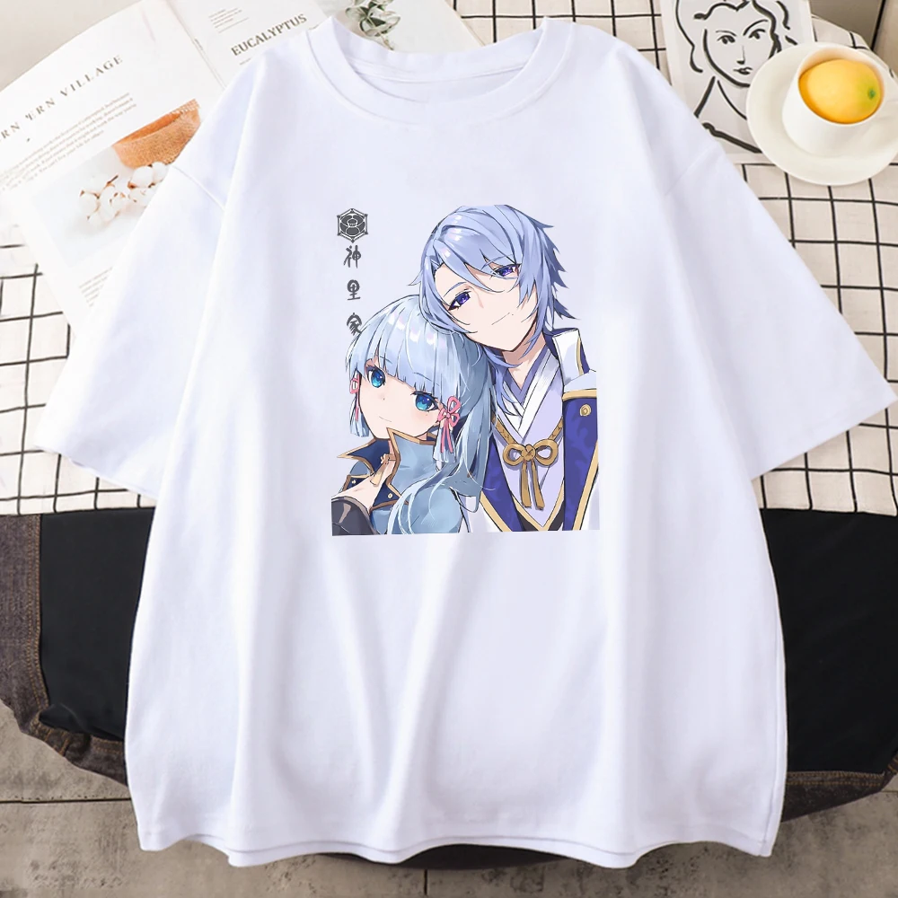 Genshin Impact T Shirts Kamisato Ayato and Ayakas Anime Printing Women Tees 100% Cotton spring Summer High Quality O-Neck Female