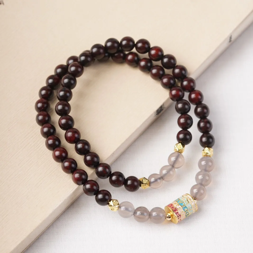 Authentic Old Material Small Leaf Rosewood Double Loop Bracelet DIY Five Sutra Prayer Beads for Men and Women Gifts