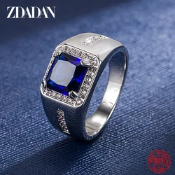 ZDADAN 925 Sterling Silver Blue Green Crystal Adjustable Ring For Women Men Fashion Party Jewelry Gift
