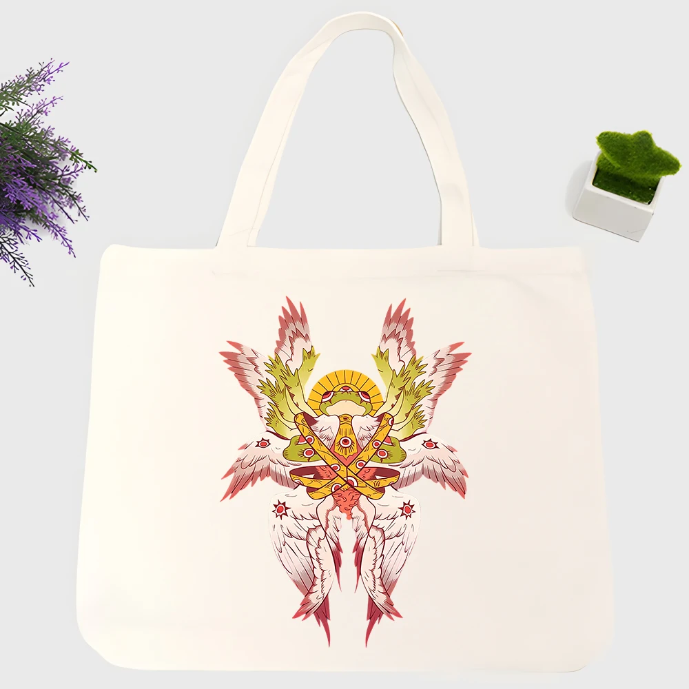 Bolso tote de lona con estampado de alas de ángel para hombre, con estampado artístico, ideal para compras diarias y salidas informales