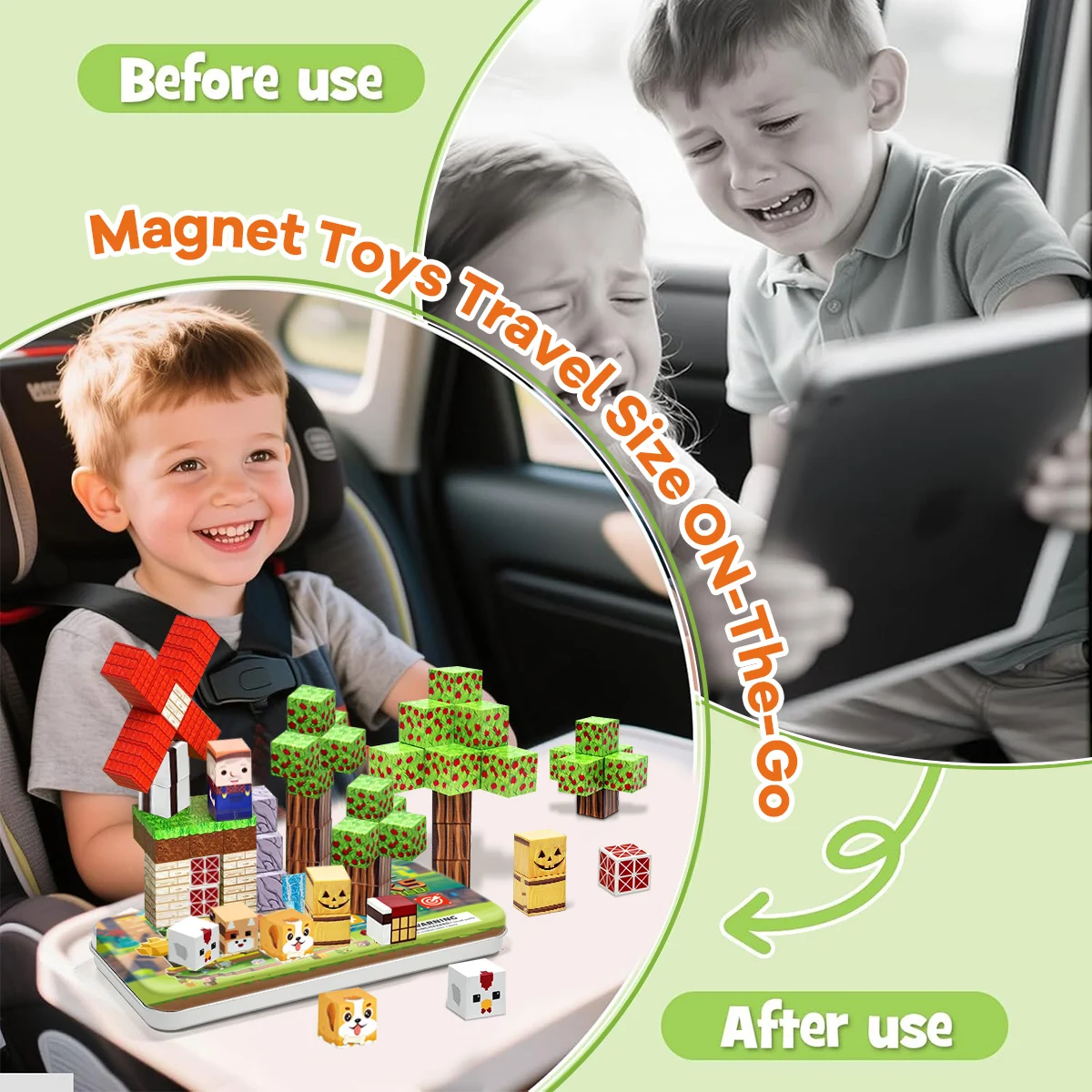 35 قطعة اللبنات المغناطيسية مجموعة المزرعة لعمر 3 + DIY نموذج الأطفال الجذعية لعبة حسية تعليمية مع صندوق حديد