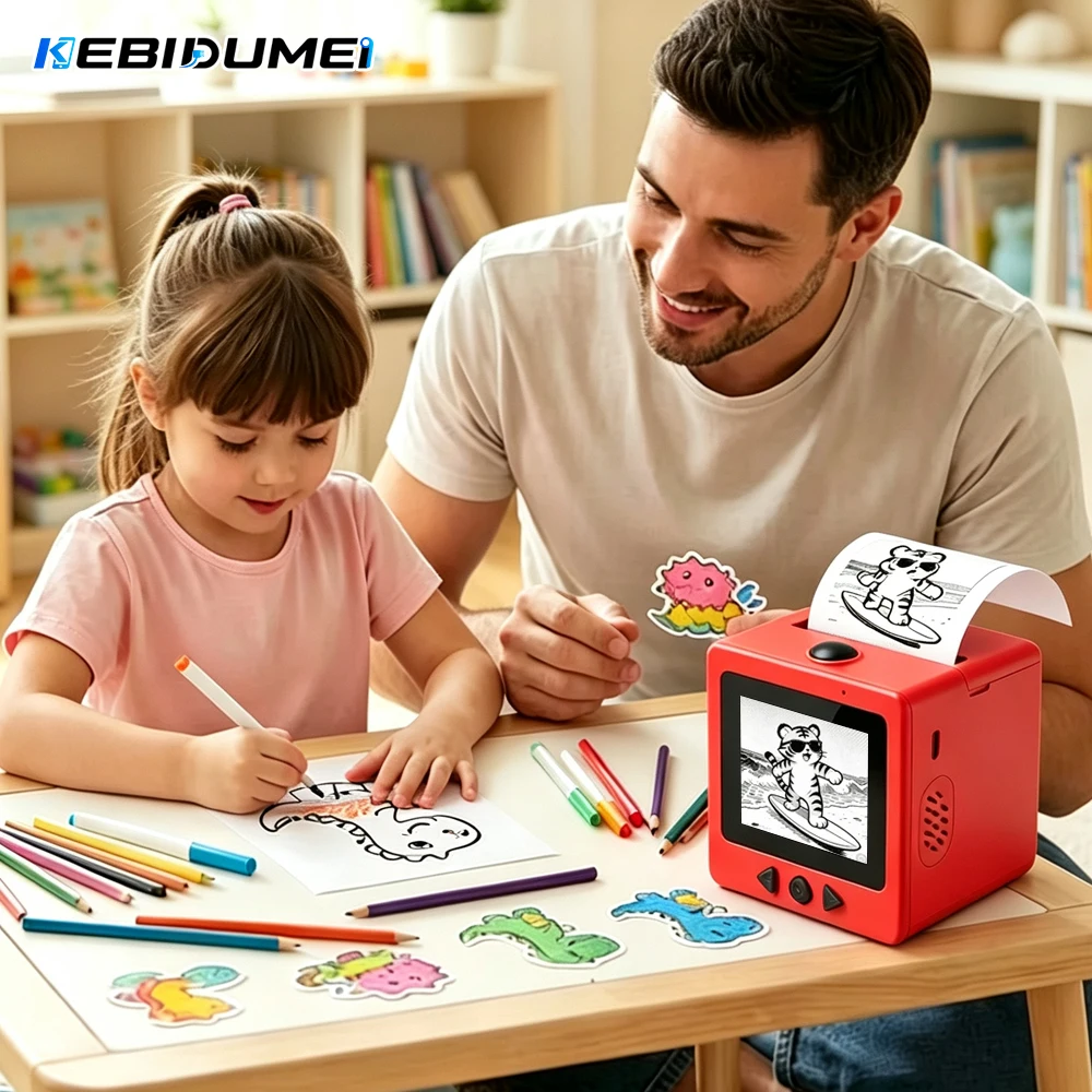 KEBIDUMEI AI Voice Control Mini Thermal Printer With HD Screen Portable DIY Sticker Printer Box Creative Gift For Kids Children