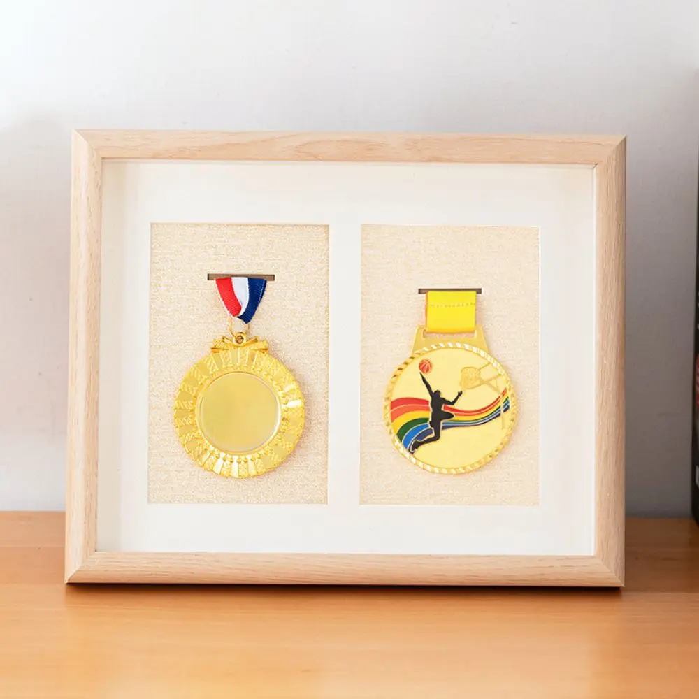Handcrafted Wooden Medal Display Frame For Marathon Race Awards Ribbon Holder Desktop Shadow Box Wall Mount Decor