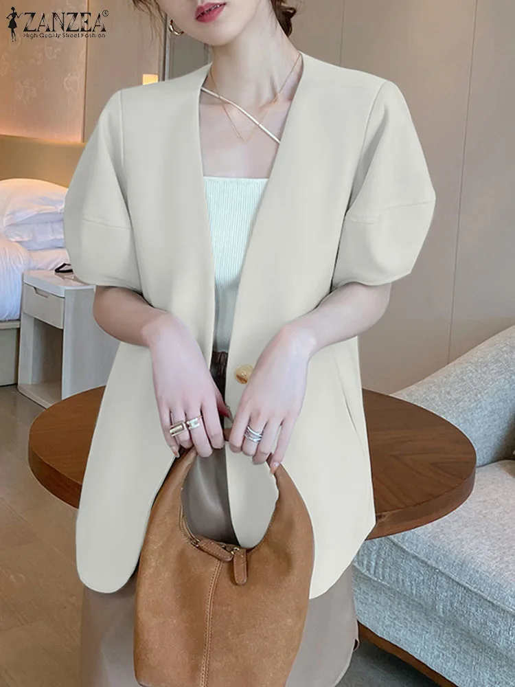 

ZANZEA Stylish Women Summer V Neck Short Sleeve Blazer Elegant Casual Office Ladies Outwear Female Chaqueta Solid Work Suit