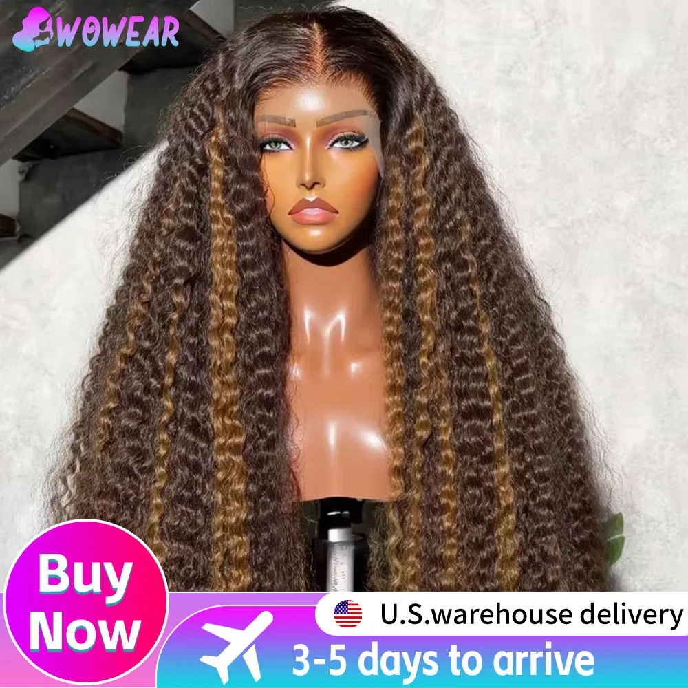 

4/27 Highlight Human Hair Wigs Deep Wave13X6 Hd Lace Frontal Wig Water Wave Human Hair 220 Density Brazilian Curly Wigs