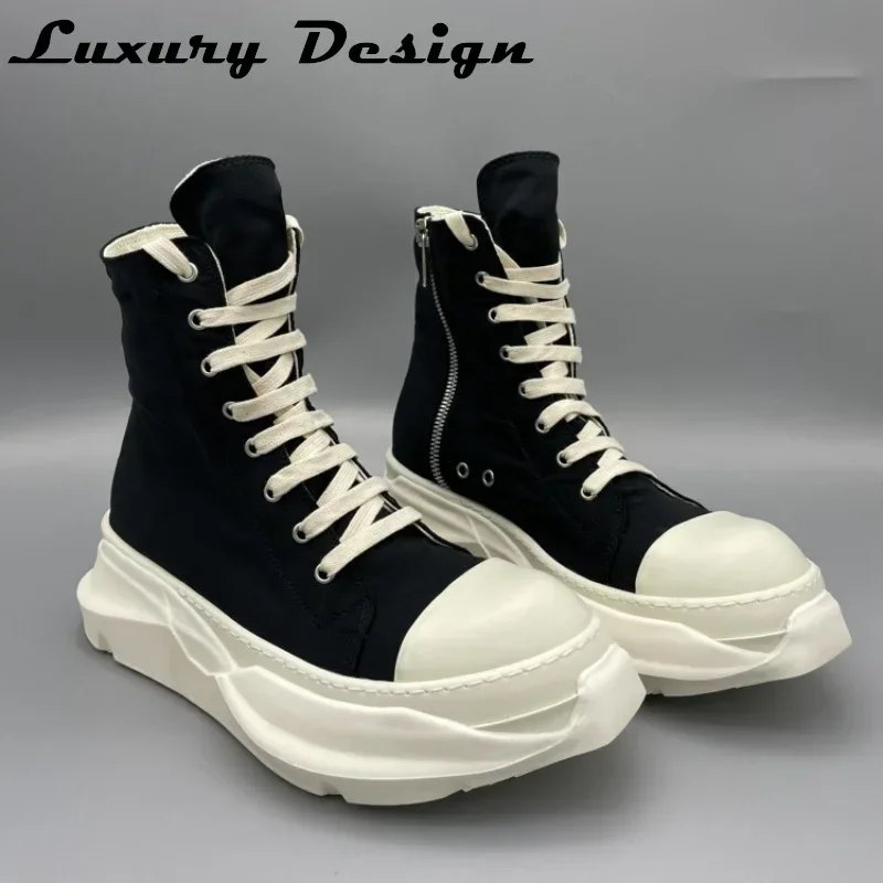 Round Brand Casual Shoes Men 2022 High Top Lace Up Trainer High Quality Thick Sole Designer Women Low Top Black Sneakers