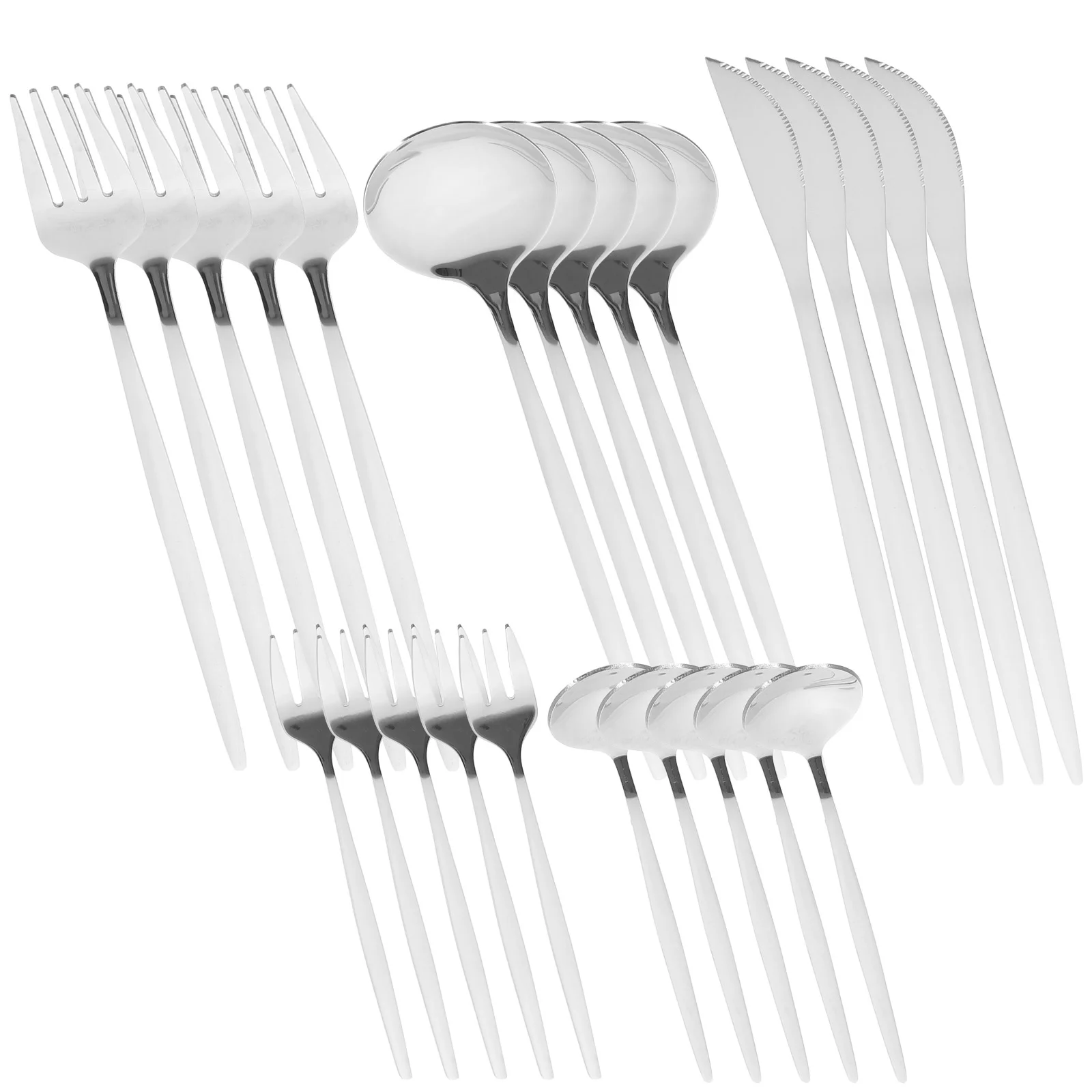 

30 Pcs Stainless Steel Cutlery and Spoon Set Flatware Forks Silverware Serving Utensils Kit Steak Tableware