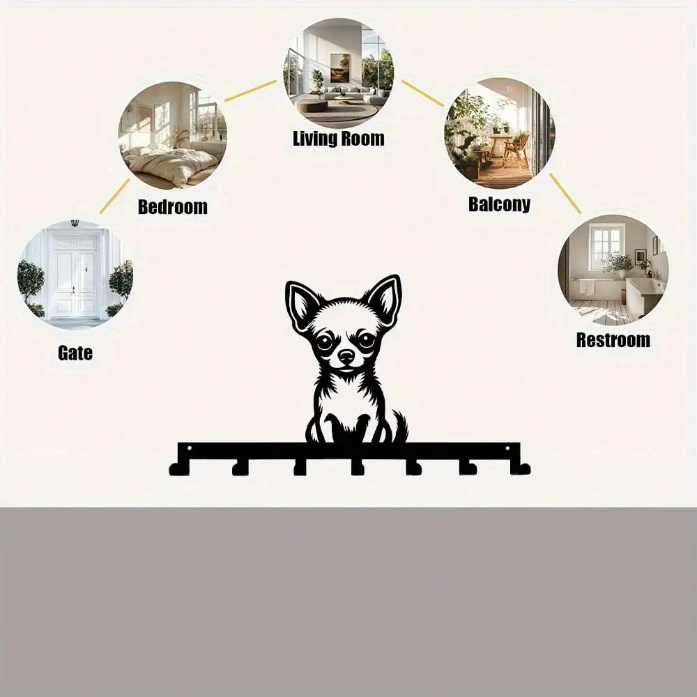 **Cute Chihuahua Metal Key Hook Wall Organizer 7 Hooks Rustproof for Keys Towels Coat Kitchen Home Decor**