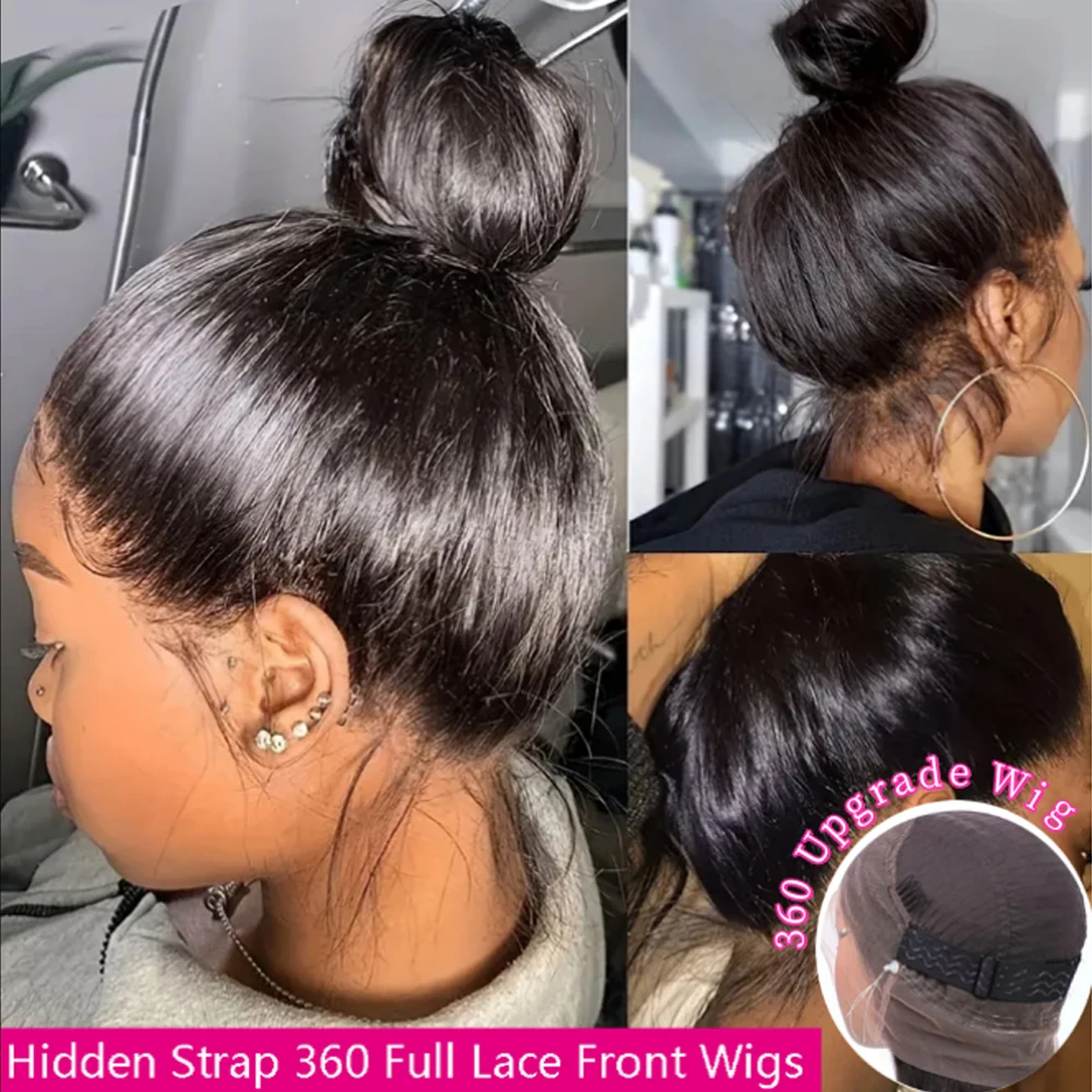 250 Density Hidden Strap 360 Full Lace Front Wigs Human Hair Pre Plucked Straight Glueless Human Hair with Drawstring For Women