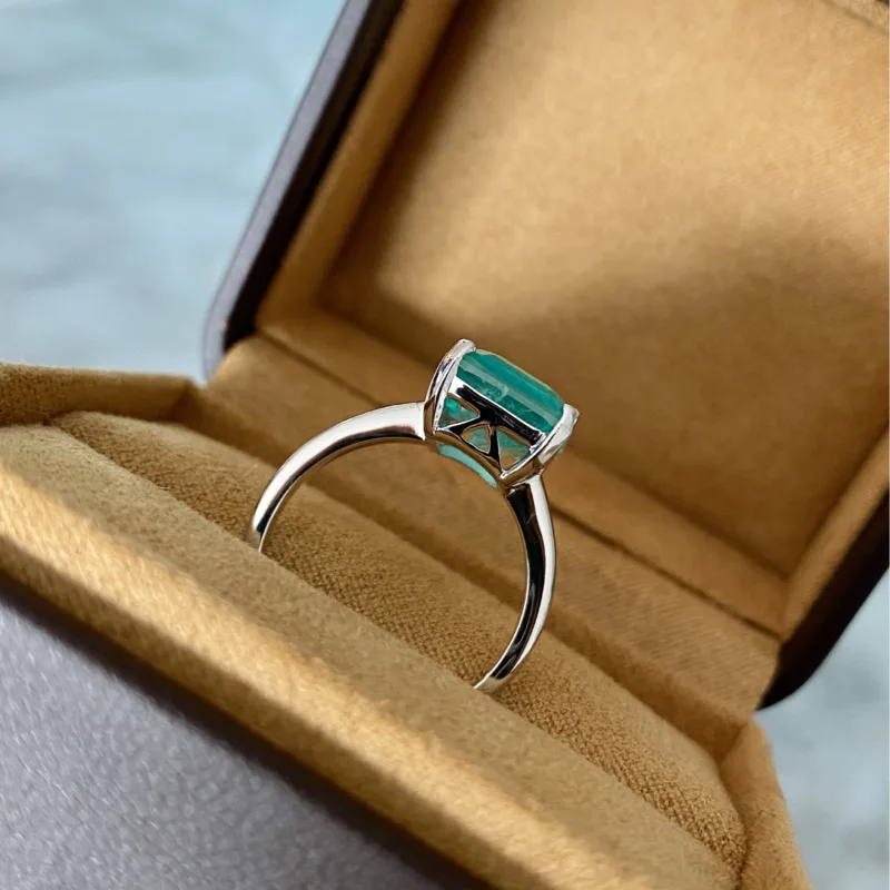 Gica Gema 925 Sterling Silver 10*14MM Synthesis Emerald Cut Paraiba Tourmaline Wedding Rings For Women Party Fine Jewelry Gifts