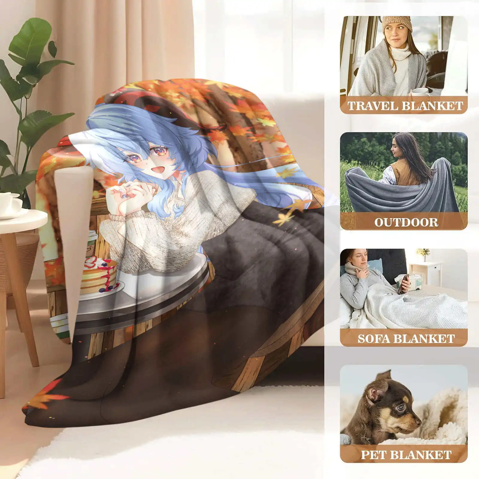 Ganyu Genshin Impact  Blanket Winter Adults and Kids Couch Bed Fluffy Flannel Blanket