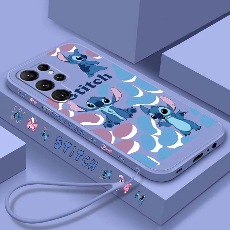 

Stitch Cute Cartoon Art Phone Case For Samsung Galaxy S25 S24 S23 S22 S21 S20 Ultra Plus FE 5G Liquid Left Rope Cover