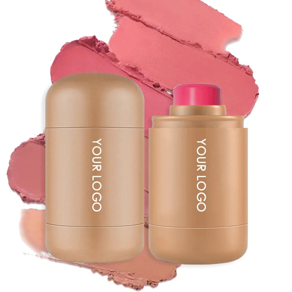 10g Etichetta privata Blush Stick Logo personalizzato Fard tascabile Labbra Guancia Contorno a doppio scopo Pigmento opaco naturale Trucco viso sfuso