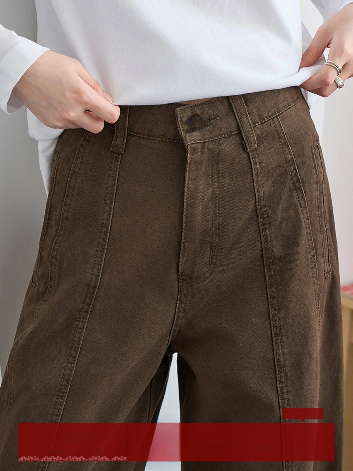 

Женские джинсы с высокой талией, широкими штанинами и прямым кроем, цвет кофе, в стиле ретро, свободные, повседневные, из хлопка, с эффектом потертости