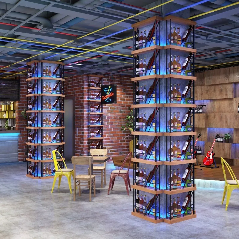 Bar wine wall hanging column wall wrought iron partition winecreative display rack luminous wine cabinet against