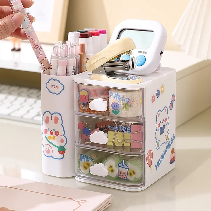 Cute Cloud Desktop Organizer Drawers With Pencil Holder Multifunctional Student Desktop Stationery Organizer Box Storage Shelf