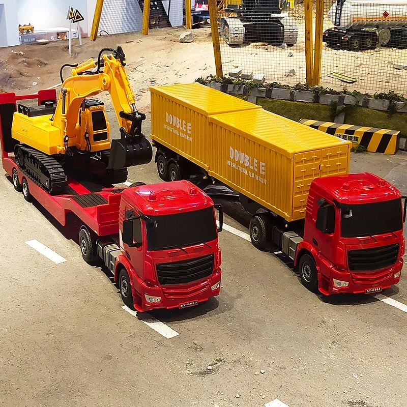 Double E 1/26 RC รถพ่วงรถขุดรถบรรทุกรีโมทคอนโทรลรถบรรทุกคอนเทนเนอร์วิทยุควบคุม Flatbed ของเล่นเด็กสําหรับของขวัญเด็ก