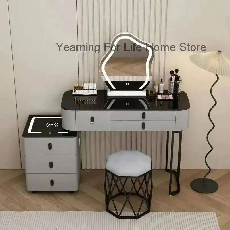 Simple Princess Home Luxury Bedroom Makeup Table Solid Wood Multi-layer Dresser Intelligent Multi-functional Bedside Table