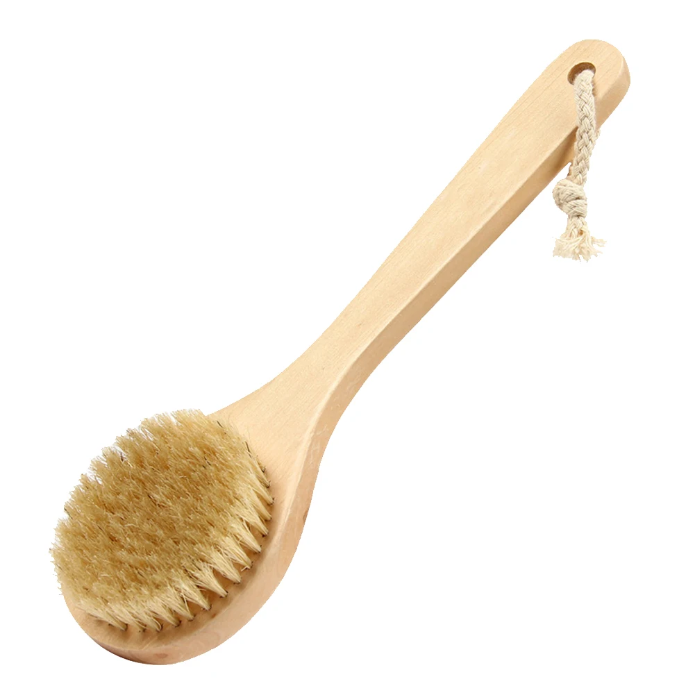 Long Handle Wooden Scrub Skin Massage Shower Body Bath Brush Round Head Bath Brushes Bathroom Accessories