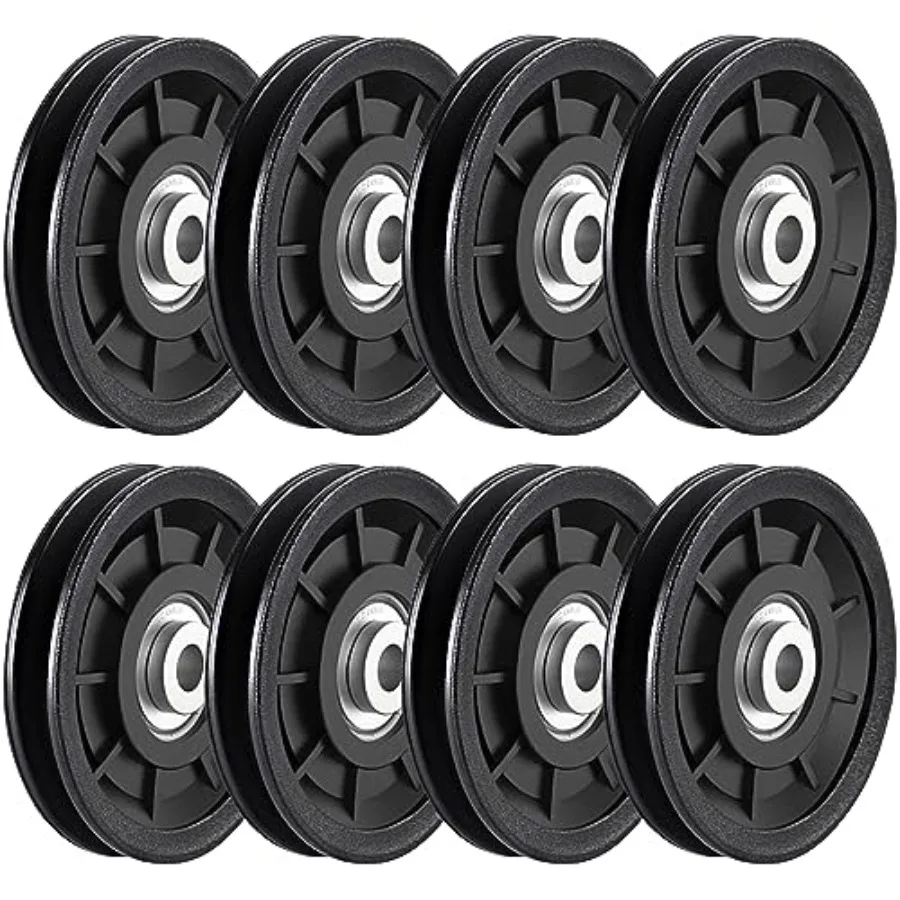 

8Pcs 3.5" Nylon Bearing Pulley Wheel Replacement for Gym Equipment Part Cable hine Universal Wear-Proof Nylon Pulley System Gym