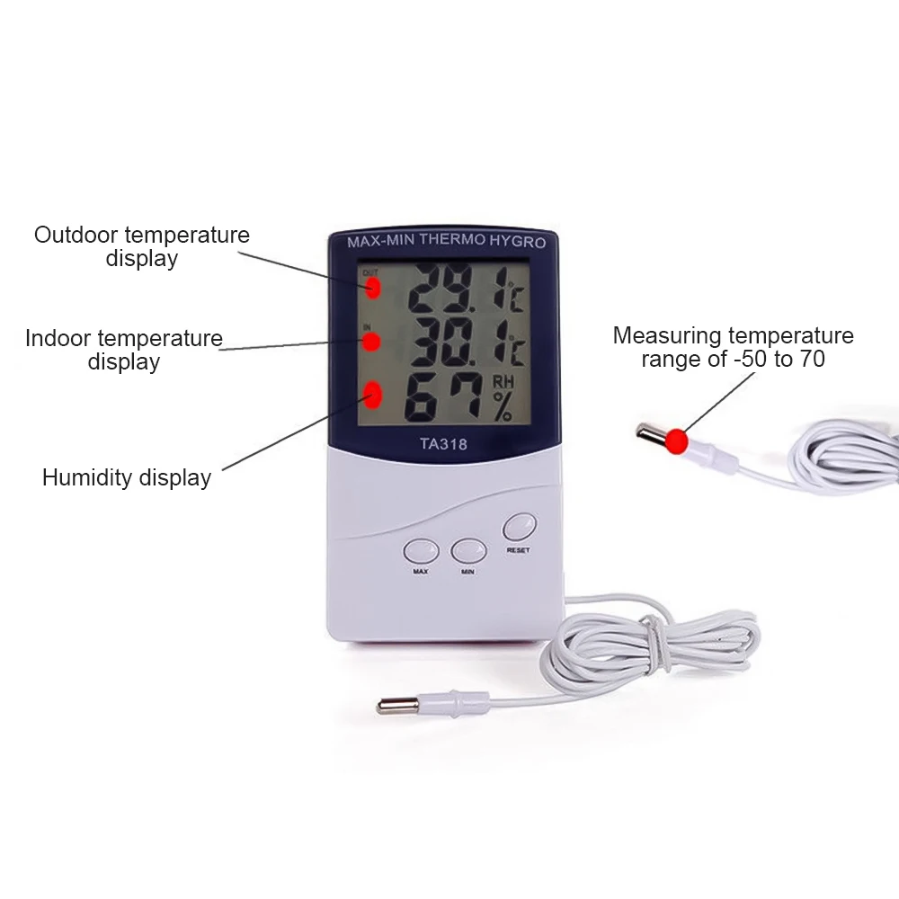 Thermometer Hygrometer Electronic Temperature Humidity Tester Meter Clock Alarm Indoor Outdoor Probe High accuracy LCD Digital