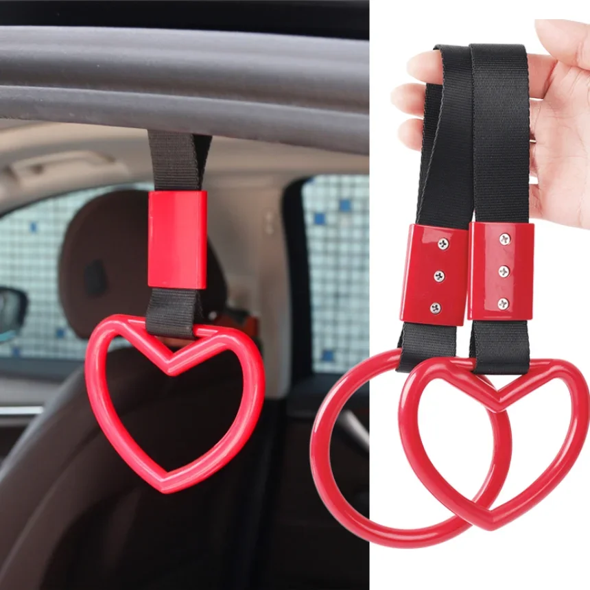 Car Heart Pendant Ring  Rear Bumper Hanging Strap Car JDM Bus Handle Drift Pull Rings Auto Decoration Accessories 1pcs