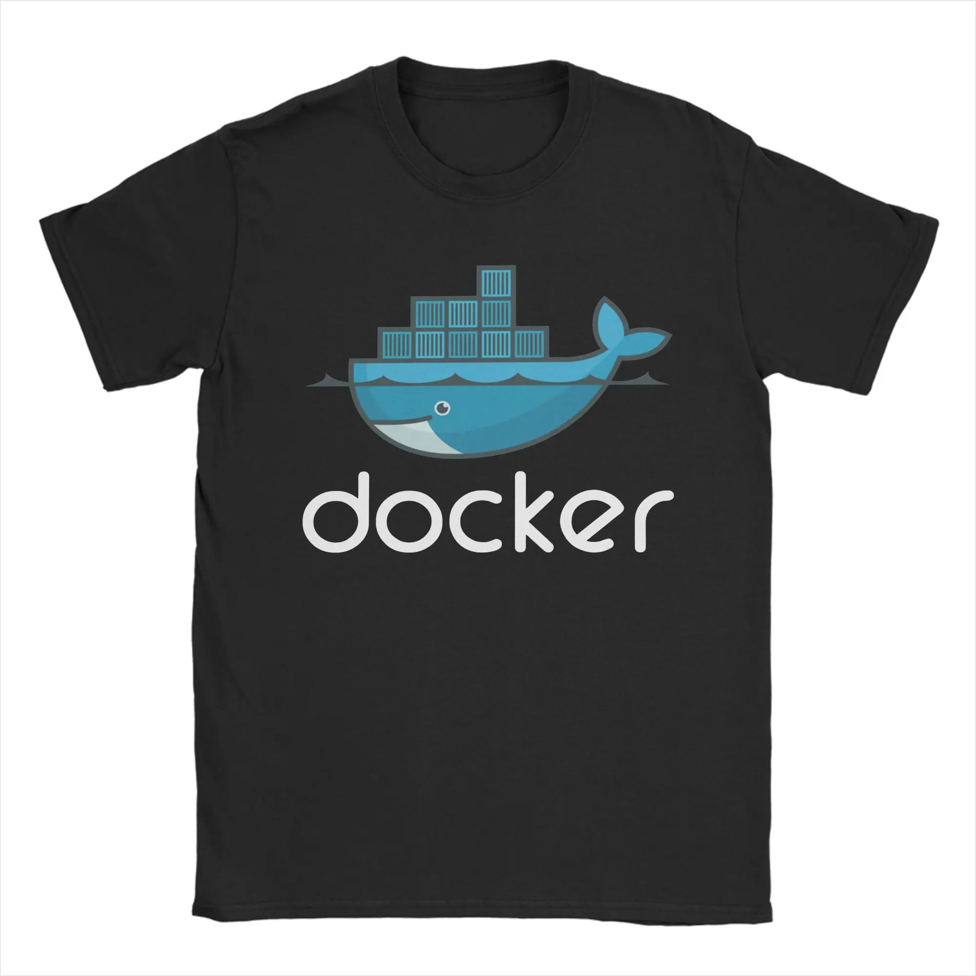 Docker Logo Linux Javascript Developer Programmer Coding T Shirts Men 100% Cotton T-Shirts O Neck  Tees Short Sleeve Clothes