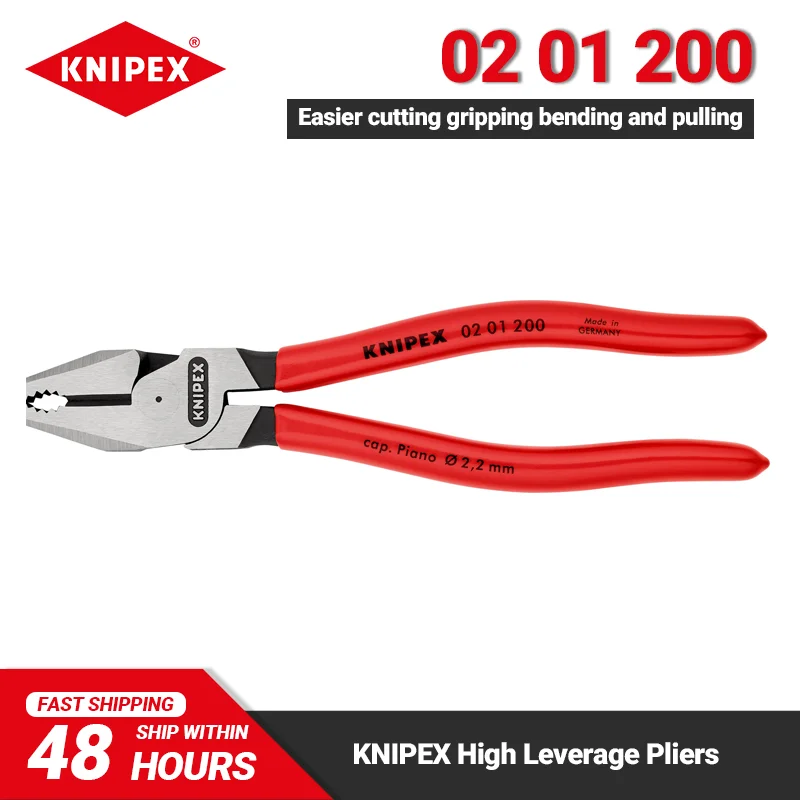 KNIPEX 02 01 200 Pliers 200mm Length High Leverage Combination Pliers for Cutting Gripping Bending and Pulling