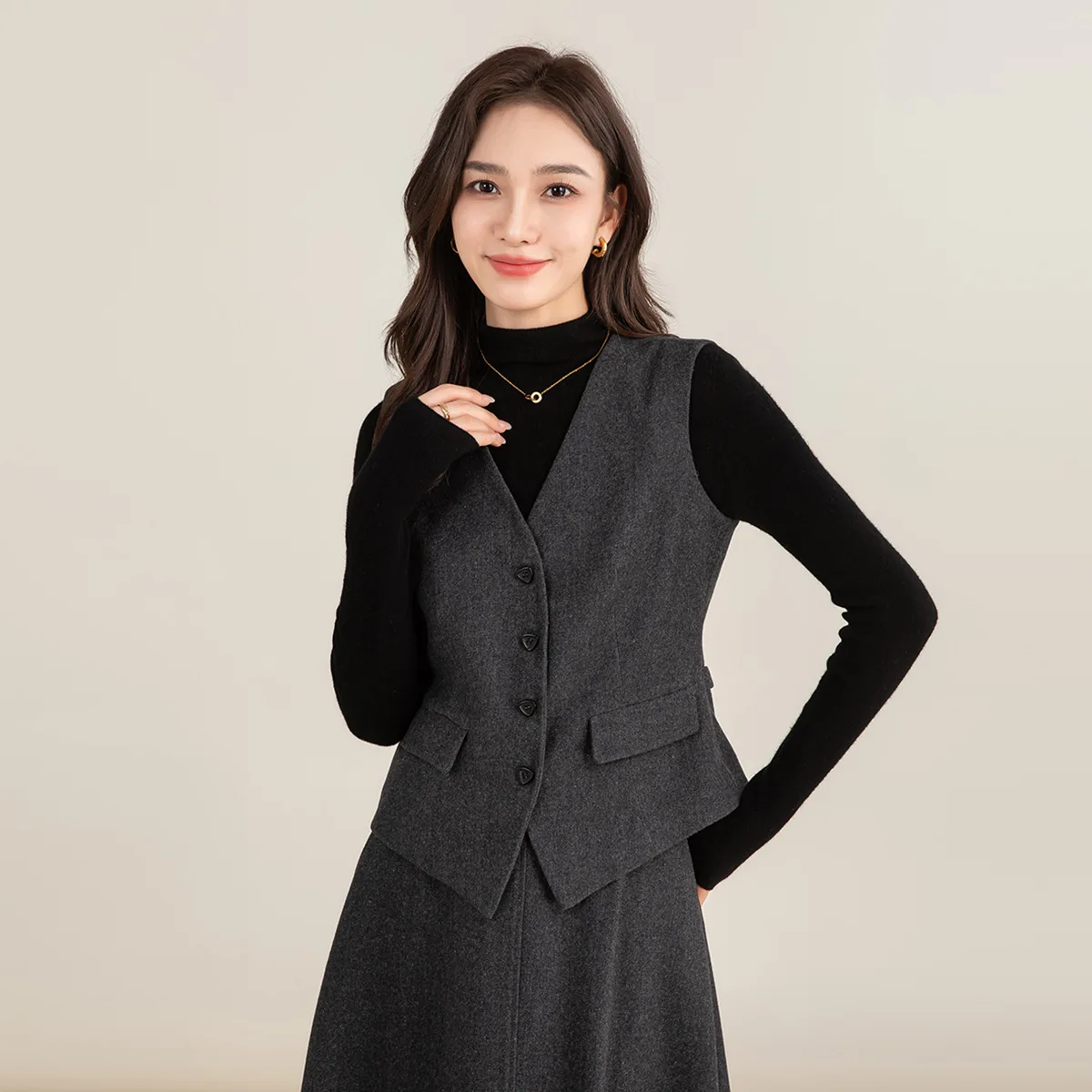 

ay Vest Suit Women's Svel Woolen Vest Autumn Winter Faion Outerwear A-Line Skirt Chinese Manufacturer Winter Collec...