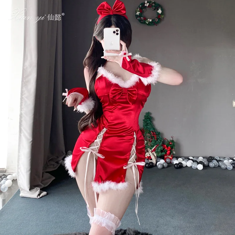 

Women's Christmas Cosplay Costume Sets Santa Velvet Bunny Girls Erotic Lingerie Halloween Costume Xmas Theme Party Nightclub