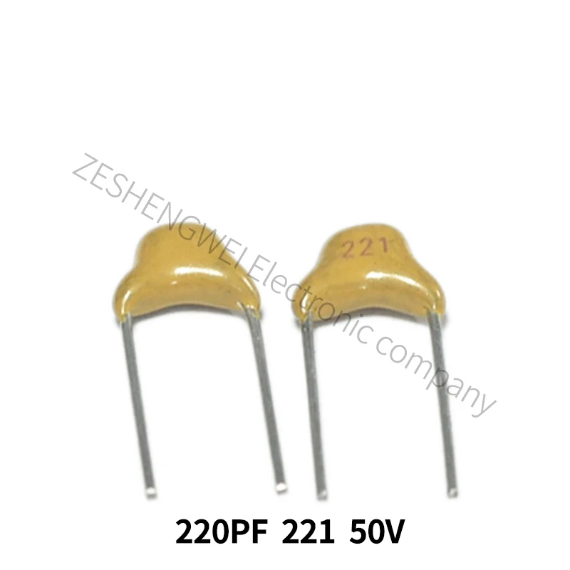 100PCS Capacitor Monolítico 220PF 221 50V Pin Passo 5.08 MM ± 5% A Infinito Capacitância