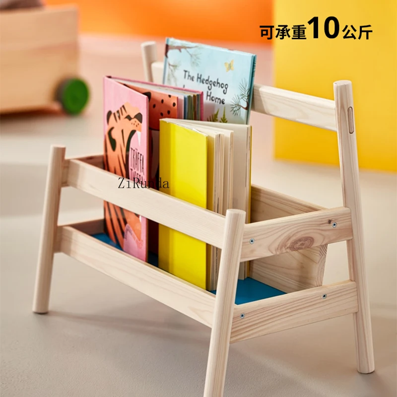 *Children's bookshelf solid wood book storage rack floor shelf modern