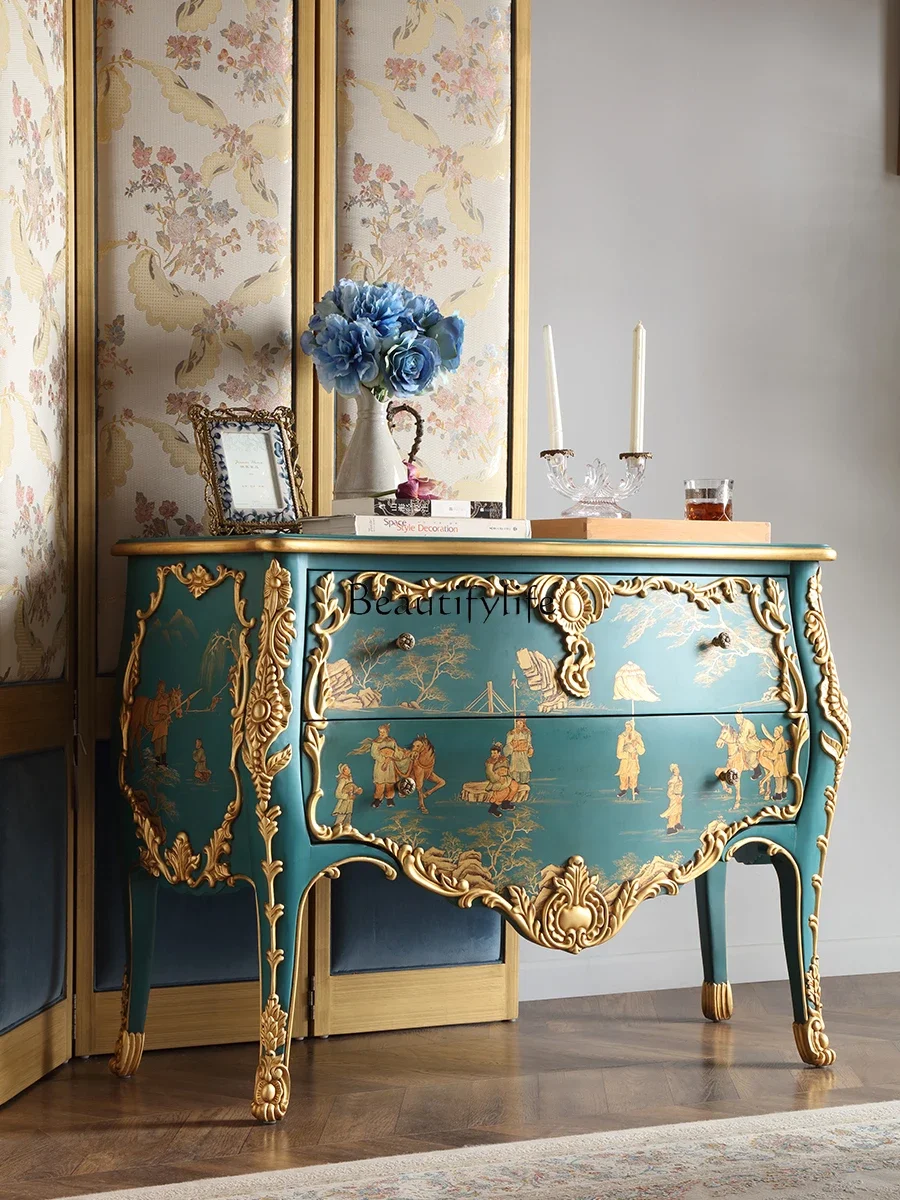 LXFrench classical hand-painted carved decorative chest cabinet European-style villa large flat-floor entrance cabinetSSS