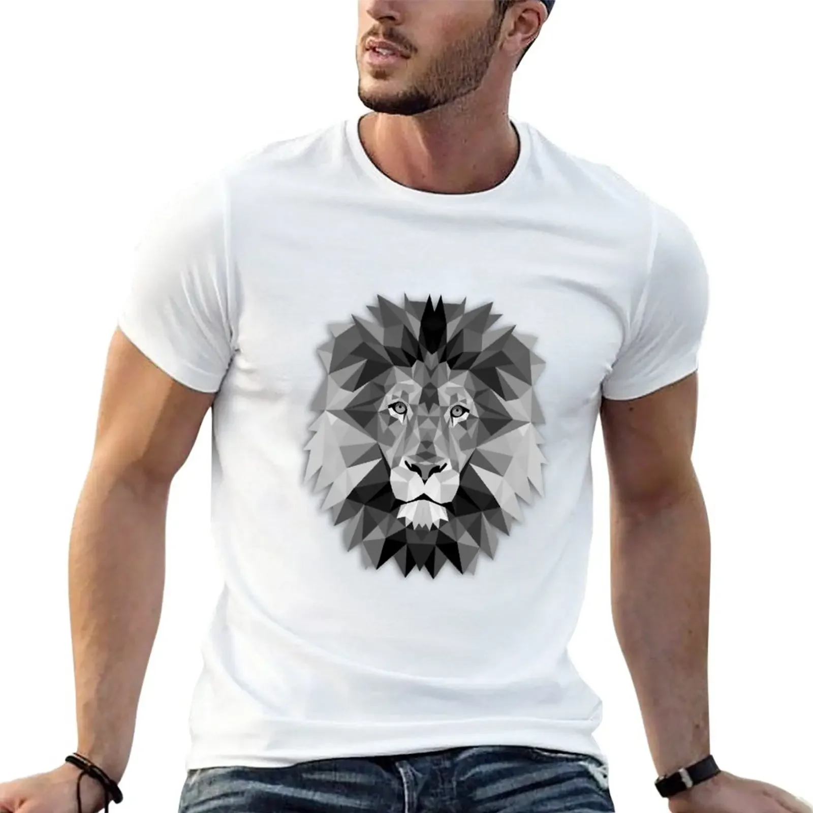 

New Geometric Monochrome Black and White Lion T-Shirt sports fan t-shirts anime funny t shirts summer top mens vintage t shirts