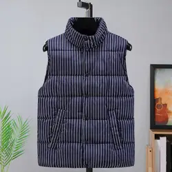 Autumn Winter Men Vest Cotton Padded Striped Windproof Korean Style Single Breasted Korean Warm Waistcoat Vest for Daily Wear