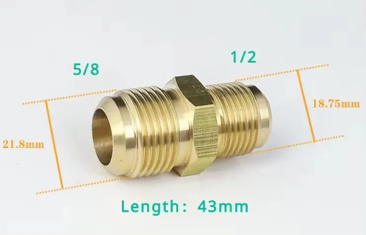 Gleiches Reduzierstück, Bördelrohr, Außendurchmesser 1/4 Zoll, 5/16 Zoll, 3/8 Zoll, 1/2 Zoll, 5/8 Zoll, 3/4 Zoll, 7/8 Zoll, SAE-Standard, Messingrohrverschraubung, Anschluss, Luftkoniditoner