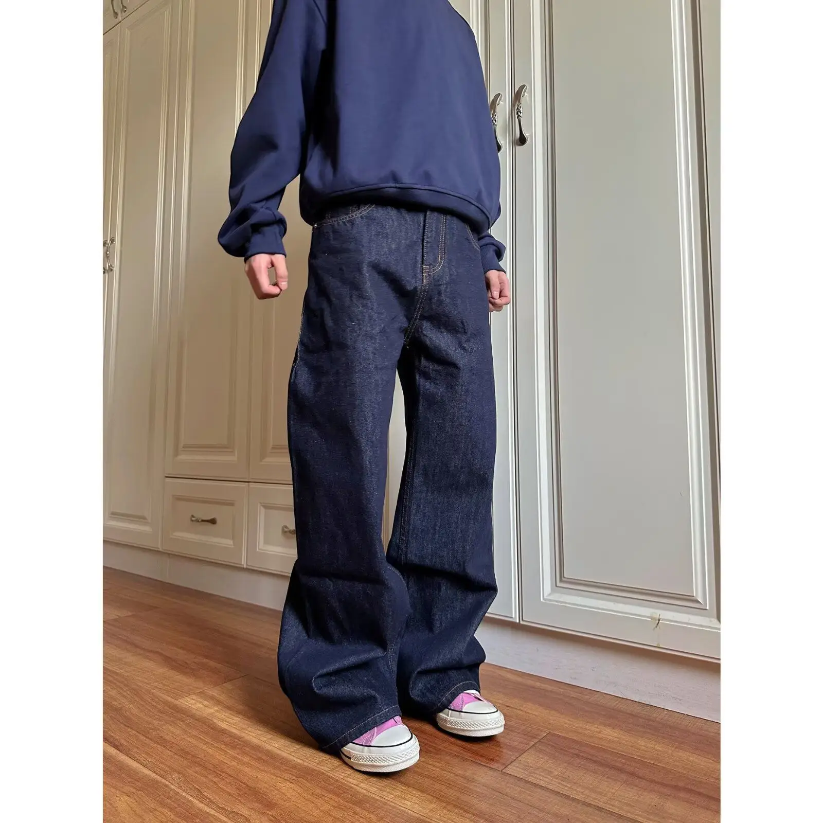 جينز رجالي فضفاض واسع الساق Y2k للرجال ملابس شارع مريحة